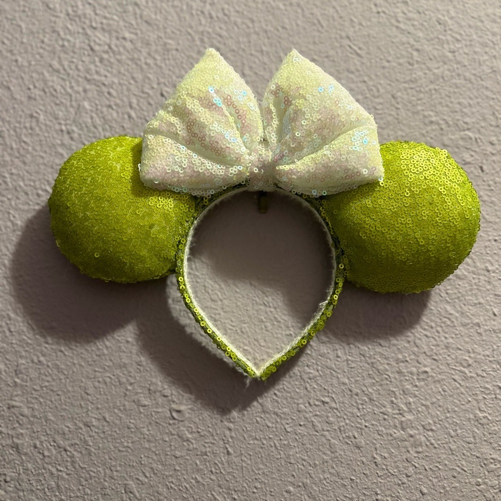 Custom lime, green and white sequin ears!